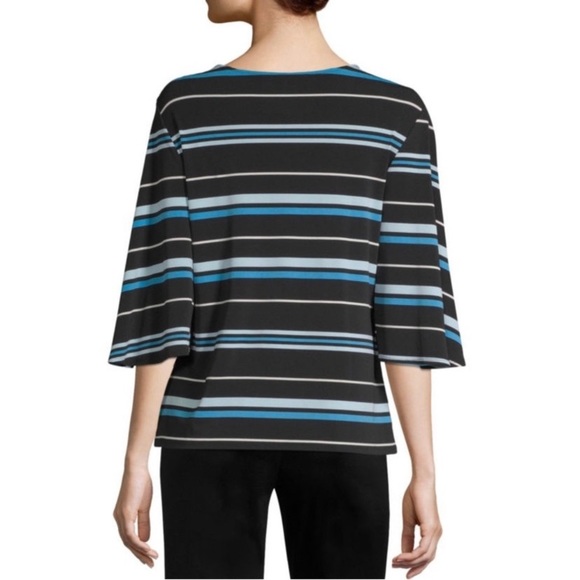 Stretch Knit Blouse Flowy Multi Stripes Blue Black 3/4 Sleeve Top Size XLarge - Picture 3 of 12
